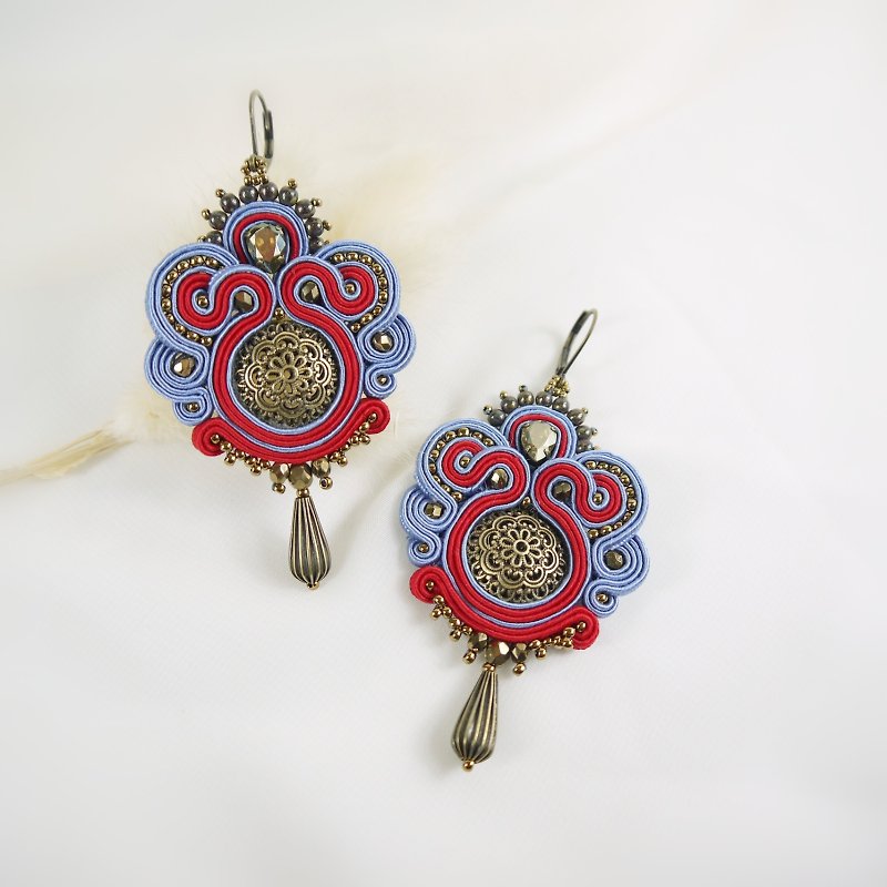 Hand-stitched lace earrings ST170226 - Earrings & Clip-ons - Polyester Blue