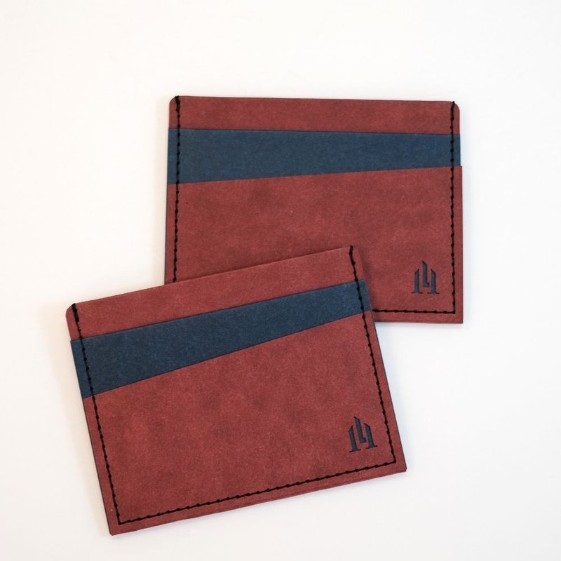 LOGINHEART | Double-sided sensor card holder, retro red and blue sensor, non-interfering 5 card layers paper leather - กระเป๋าสตางค์ - กระดาษ 