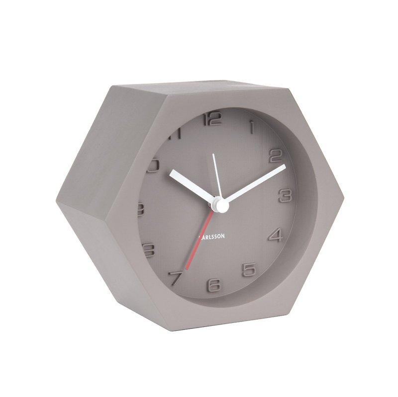 Karlsson, Alarm clock Hexagon concrete dark grey, Design by Boxtel Buijs - Clocks - Cement Gray
