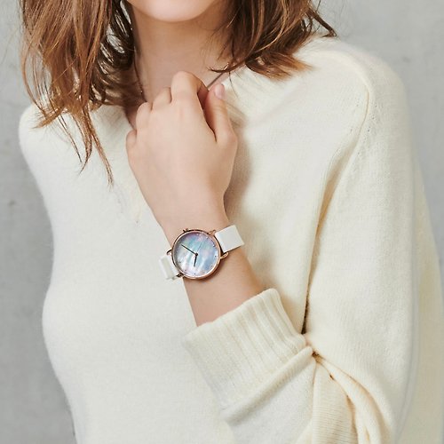 Florian Candy Diamond 36mm系列 鑽石 母貝 白色硅膠帶手錶 | 玫瑰金/銀