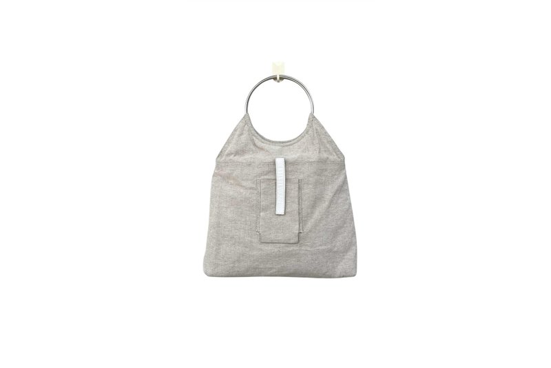 Japanese Vintage Ginza Kanematsu Beige Cotton // Linen handbag, round handle - 手提包/手提袋 - 棉．麻 白色