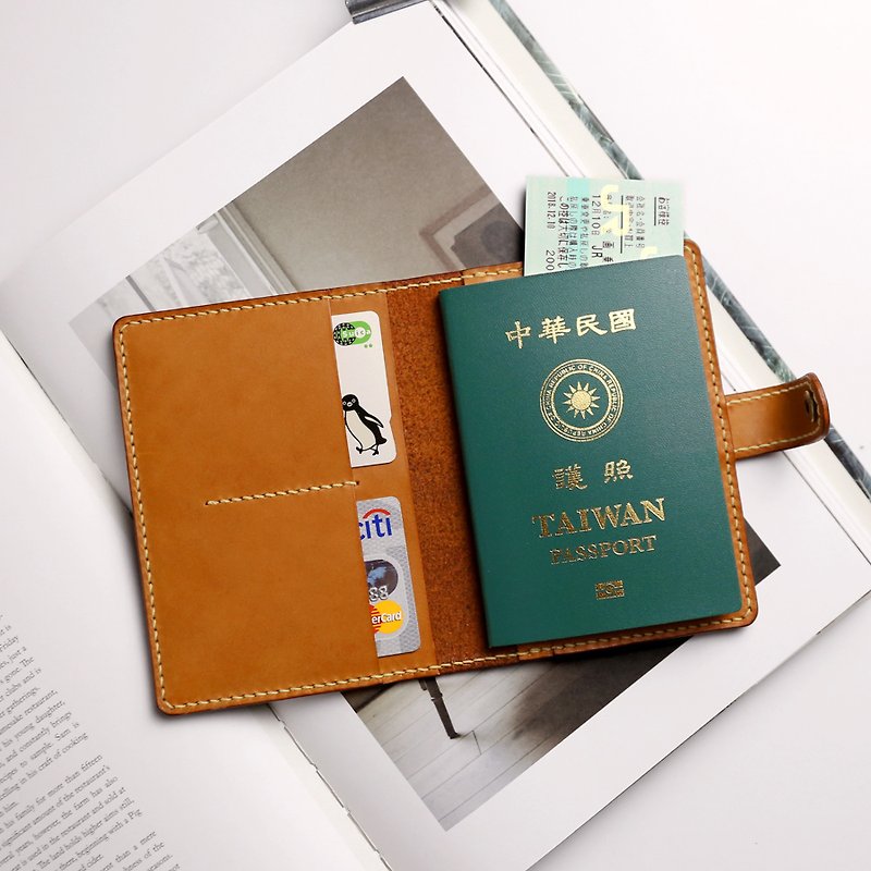 Small orange peel vegetable tanned cowhide passport holder / passport holder button - Passport Holders & Cases - Genuine Leather Brown
