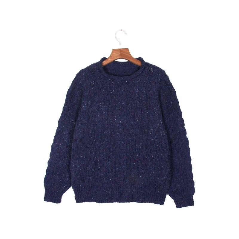 [Vintage] egg plant blue night sky Nordic rough knit twist with a vintage sweater - Women's Sweaters - Wool Blue