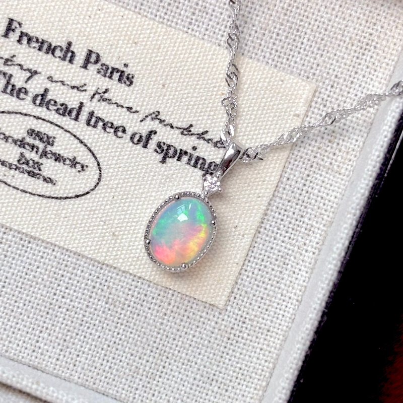 High grade-large 7x9mm opal sterling silver necklace-Rainbow Elf - สร้อยคอ - คริสตัล สีน้ำเงิน