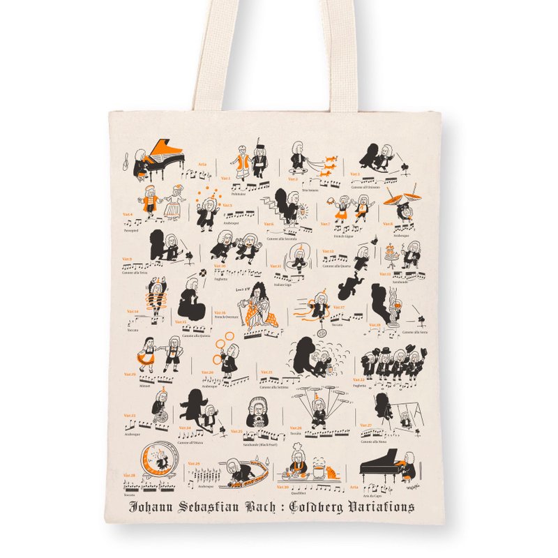 Musical Tote Bag - J.S.Bach Goldberg Variations - กระเป๋าถือ - ผ้าฝ้าย/ผ้าลินิน ขาว