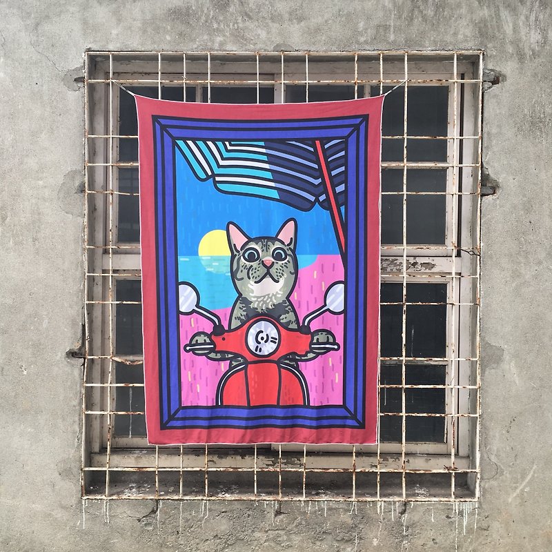 【customized】 pet illustration  tapestry  seaside trip - Customized Portraits - Other Materials 