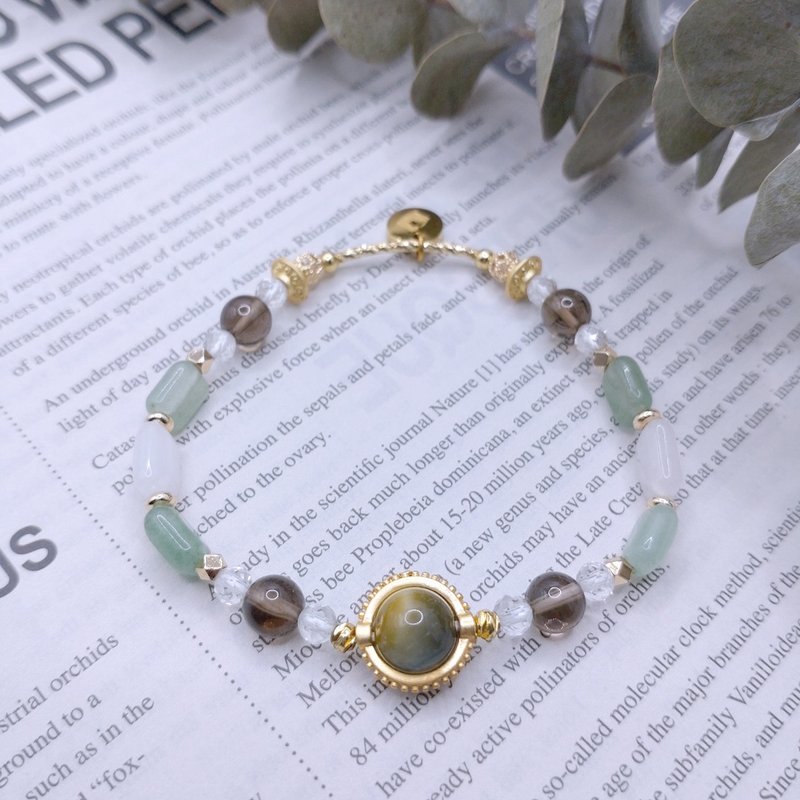 [Tea by the Willow] Stone Citrine White Crystal Dongling Jade| Crystal Bracelet - สร้อยข้อมือ - คริสตัล สีเขียว