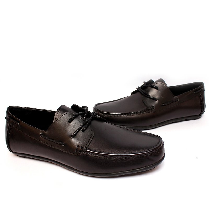 Filial Piety Temple yield righteous yuppie style strap black leather driving shoes - Men's Oxford Shoes - Paper Black