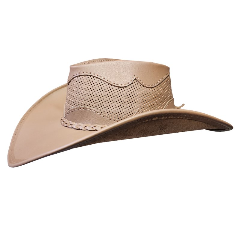 Desert Tan Perforated Leather Western Hat - 帽子 - 真皮 卡其色