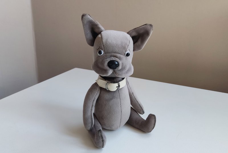 法國鬥牛犬 玩具狗 Grey French Bulldog, Toy Stuffed puppy, Artist toy, Plush dog - ตุ๊กตา - อะคริลิค สีเทา