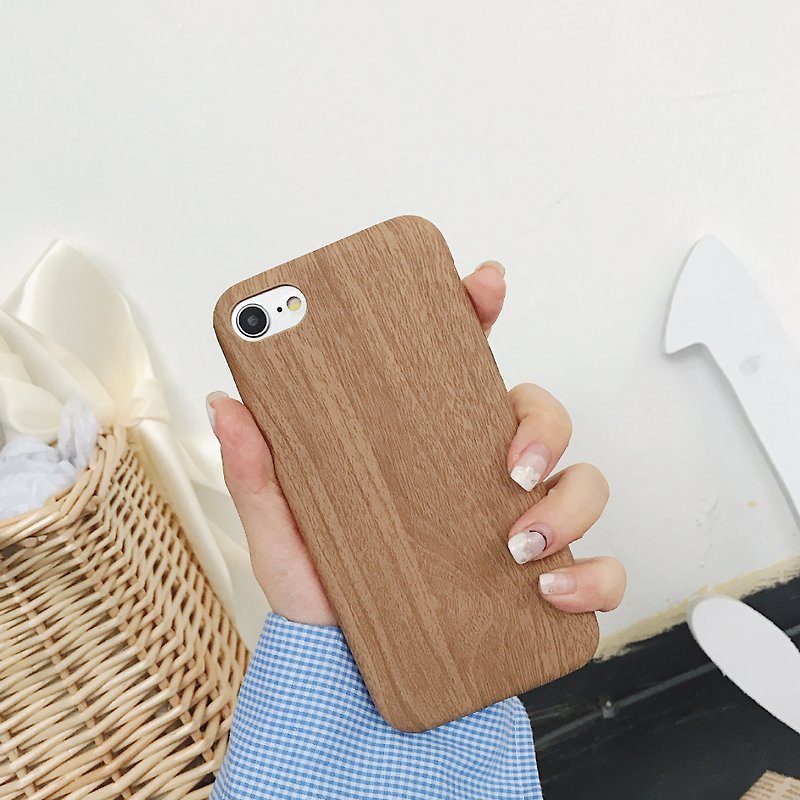 Wood grain mobile phone case iPhone 6 6s 7 8 plus 11 Pro Max mobile phone case - เคส/ซองมือถือ - หนังเทียม สีนำ้ตาล