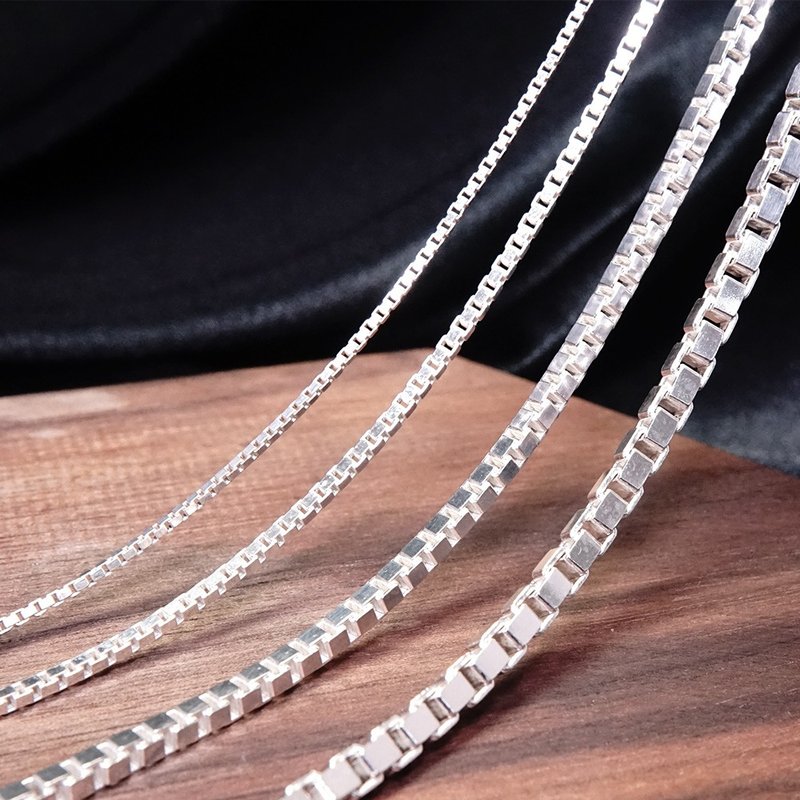 Venice series square box chain all-match Silver 925 sterling silver boy necklace neutral chain - สร้อยคอ - เงินแท้ สีเงิน