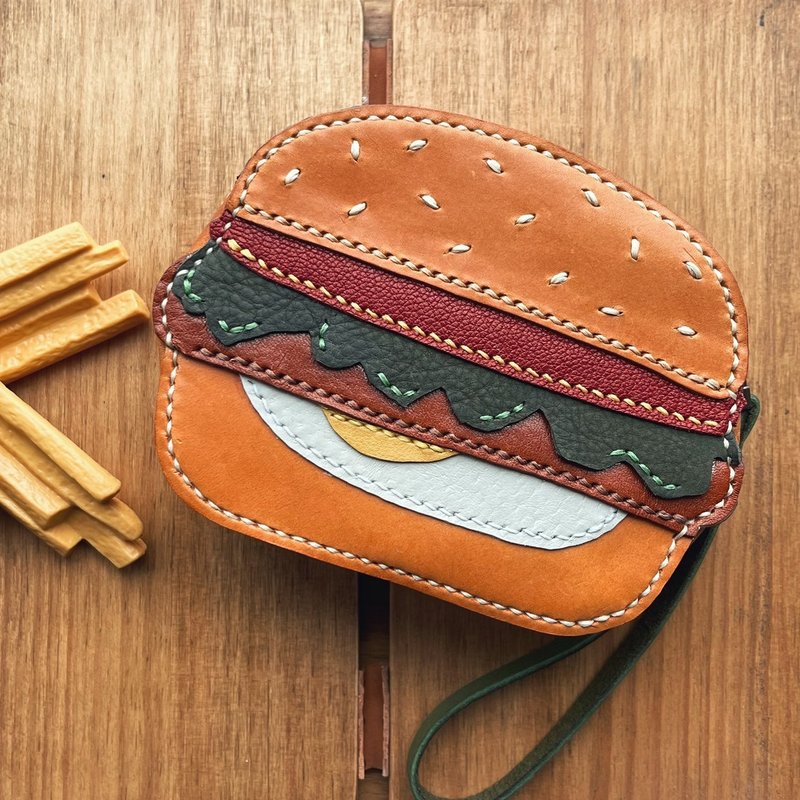 Thick-cut Bacon Egg Burger Clutch - กระเป๋าใส่เหรียญ - หนังแท้ สีส้ม