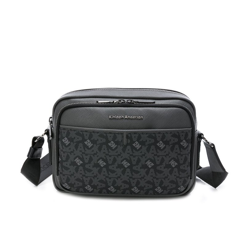 【金安德森】Eclipse 經典老花紋斜背包-黑曜灰 - 側背包/斜背包 - 人造皮革 灰色