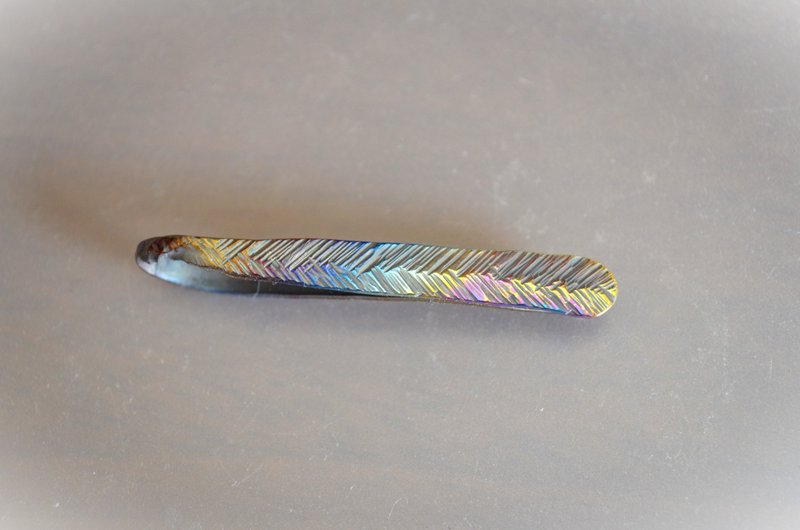 Titanium tie bar, pure titanium tie pin with decorative feathers, 53mm - เนคไท/ที่หนีบเนคไท - โลหะ หลากหลายสี