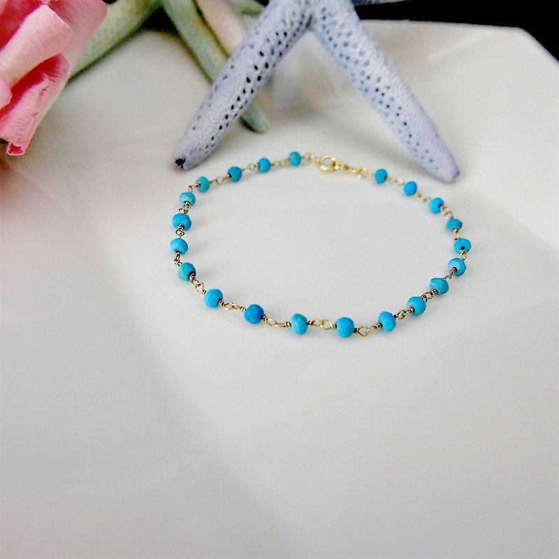 [Lalune] December birthday stone - that sky blue turquoise yellow K silver bracelet S ~ M - สร้อยข้อมือ - เครื่องเพชรพลอย สีน้ำเงิน