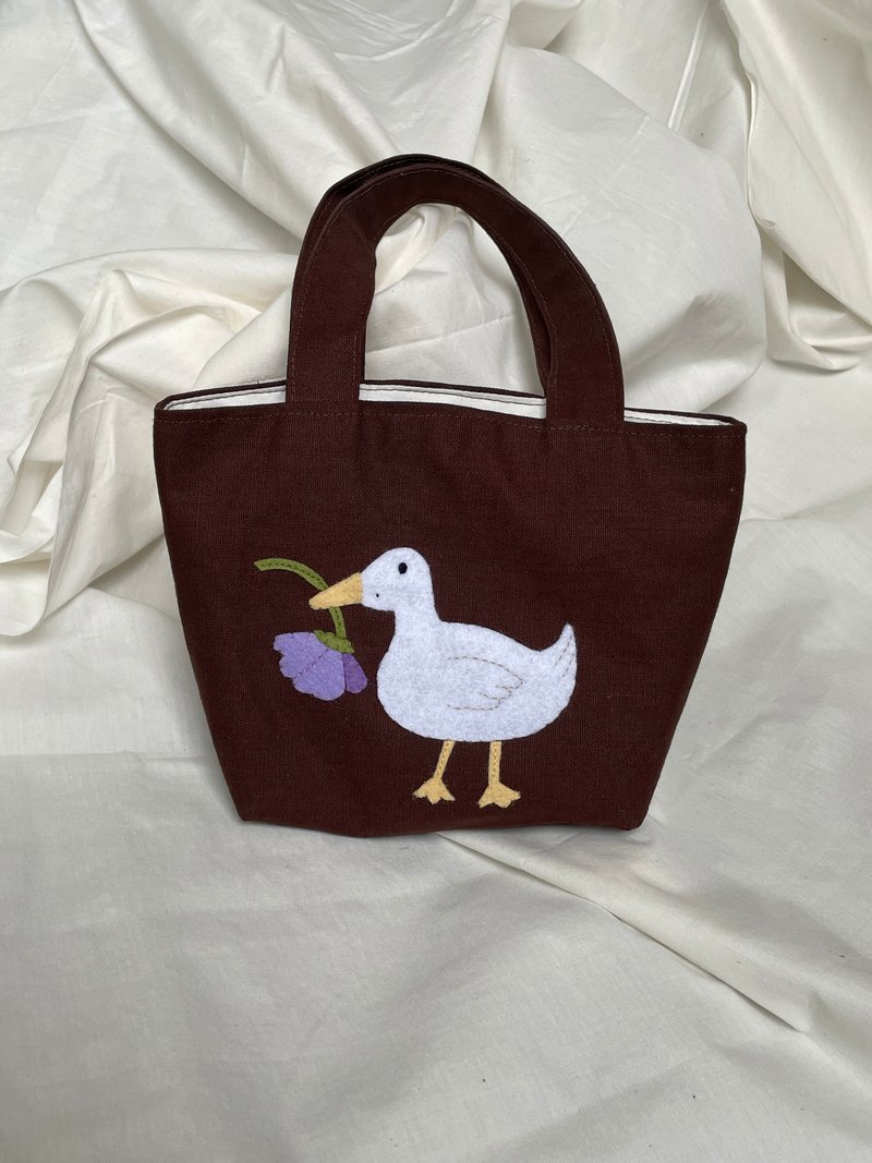 cute duck embroidered mini tote bag - Handbags & Totes - Cotton & Hemp 