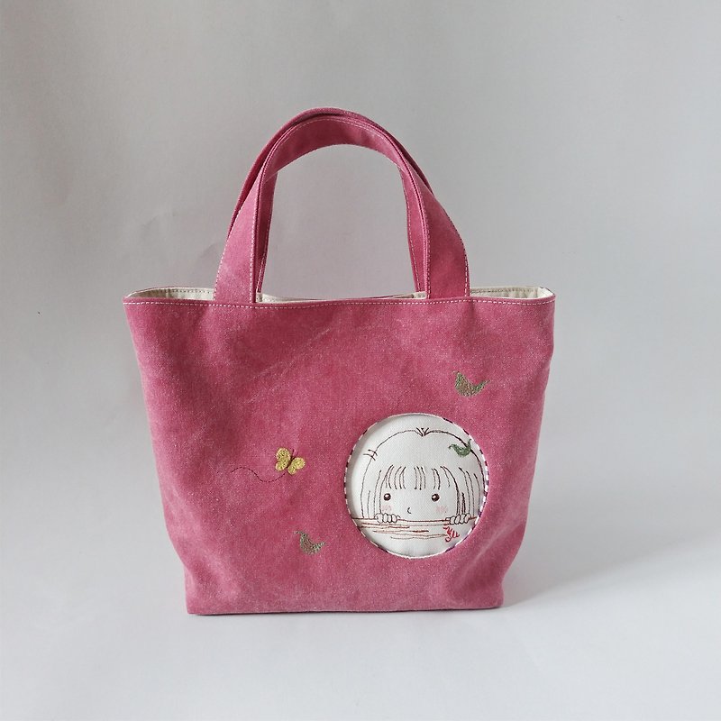 An outer frame block - Peach colored zipper sandwich bag - Handbags & Totes - Cotton & Hemp Red