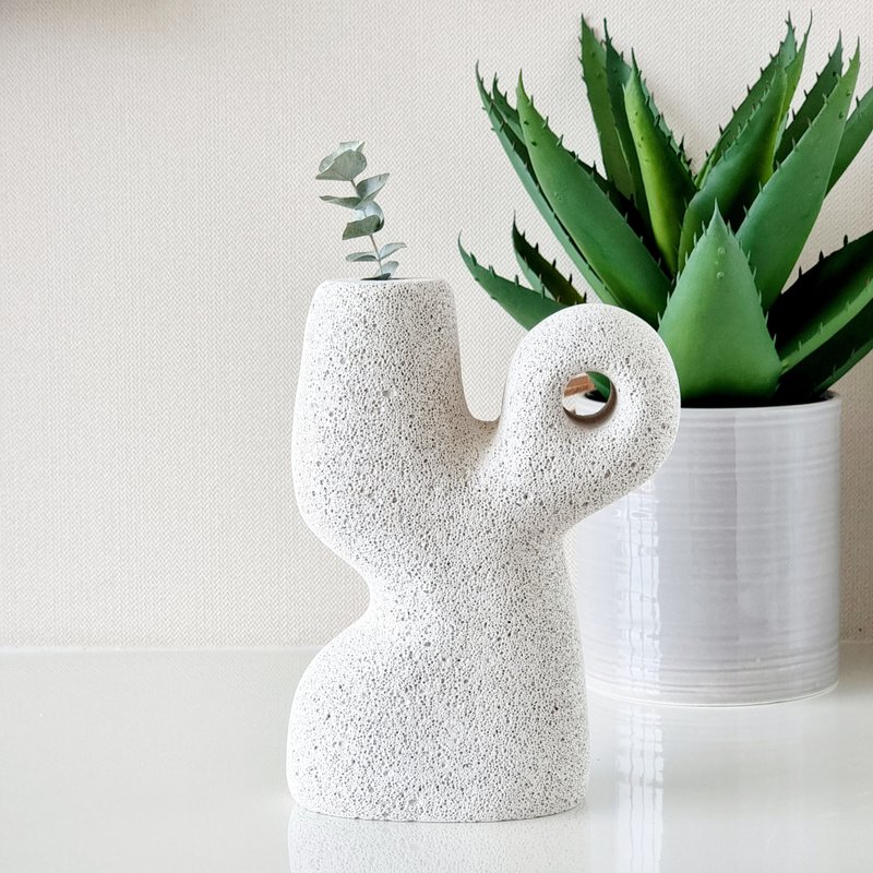 Aerated concrete vase, type 2, for displaying, can put dried flower lover - Items for Display - Other Materials White