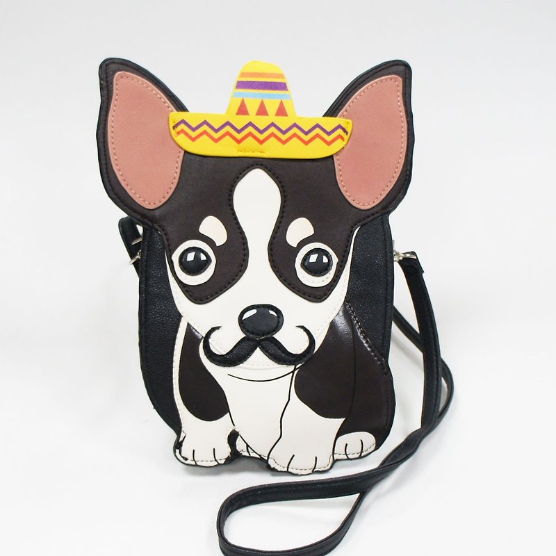 Western cowboy style Chihuahua childlike shape crossbody bag / animal bag - Kule Village - กระเป๋าแมสเซนเจอร์ - หนังเทียม สีดำ