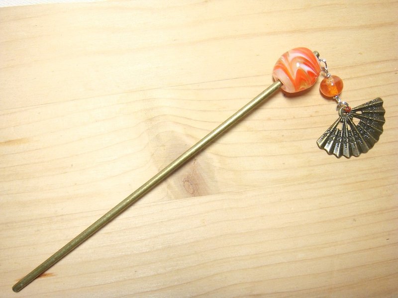 Grapefruit Forest Handmade Glass - Red Dragonfly - Hairpin - Hair Accessories - Cork & Pine Wood Red