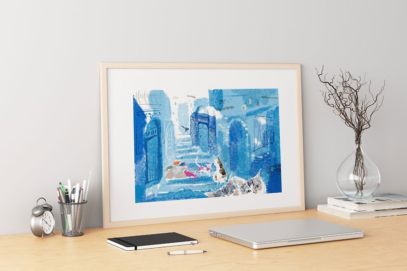 Blue City - Cat City Selection/Reproduction Painting/Cat/Blue/Decorative Painting/Hanging Painting - Posters - Paper Multicolor