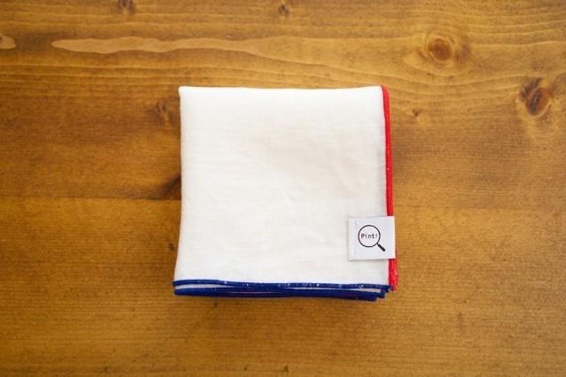 Organic linen handkerchief (tricolor color; Red × Blue) - อื่นๆ - ผ้าฝ้าย/ผ้าลินิน ขาว
