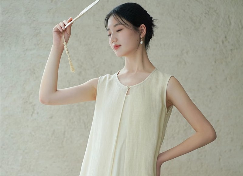 Undyed New Chinese Style Cool Zen Tea Service 100-Count Ramie Dress - One Piece Dresses - Cotton & Hemp White