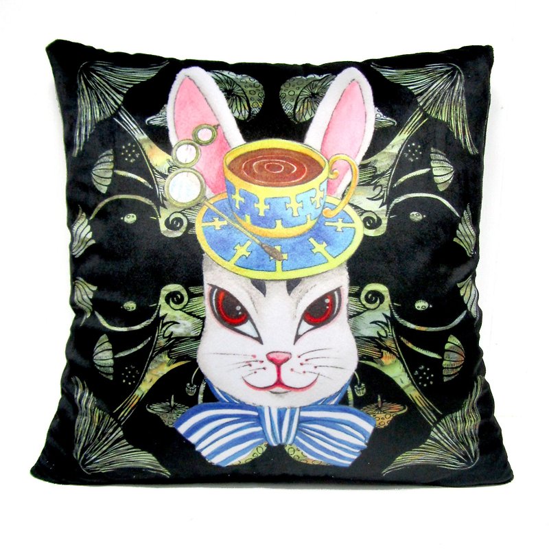 Gookaso Bunny Earl cartoon print pillow 45x45cm original design - หมอน - เส้นใยสังเคราะห์ สีดำ