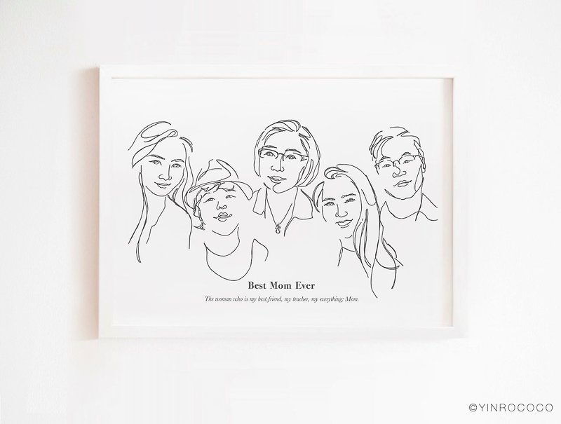 Family portrait fashion simple line drawing 5 people pet painting custom painting wedding anniversary customized gift - Customized Portraits - Paper White