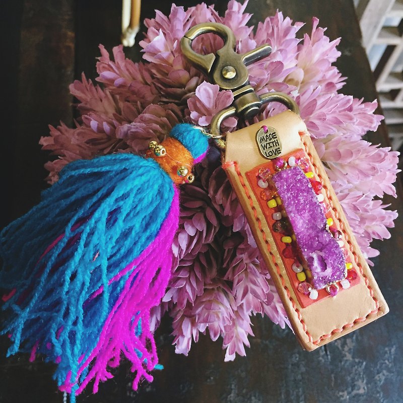 能量手工皮革鑰匙圈 Yoga - 鑰匙圈/鑰匙包 - 真皮 粉紅色