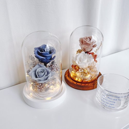 WEIWEI FLOWER 威威花藝設計 情人節禮物/客製化禮物 兩朵LED玻璃鐘罩永生花夜燈-小(4款可選)