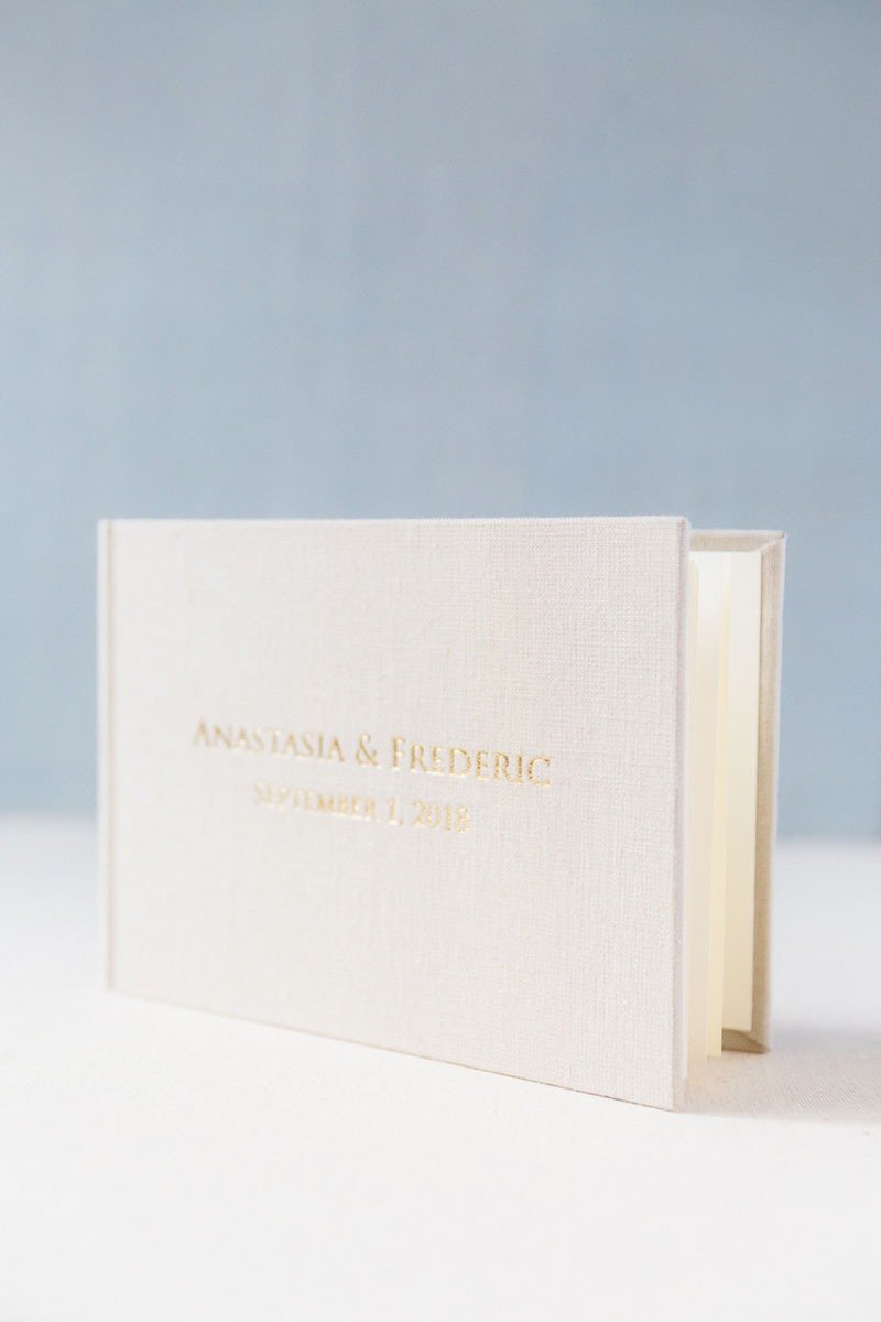 Wedding Guest Book - LINEN 21x15 - vintage style embossed hardcover guestbook - Folders & Binders - Linen Gold