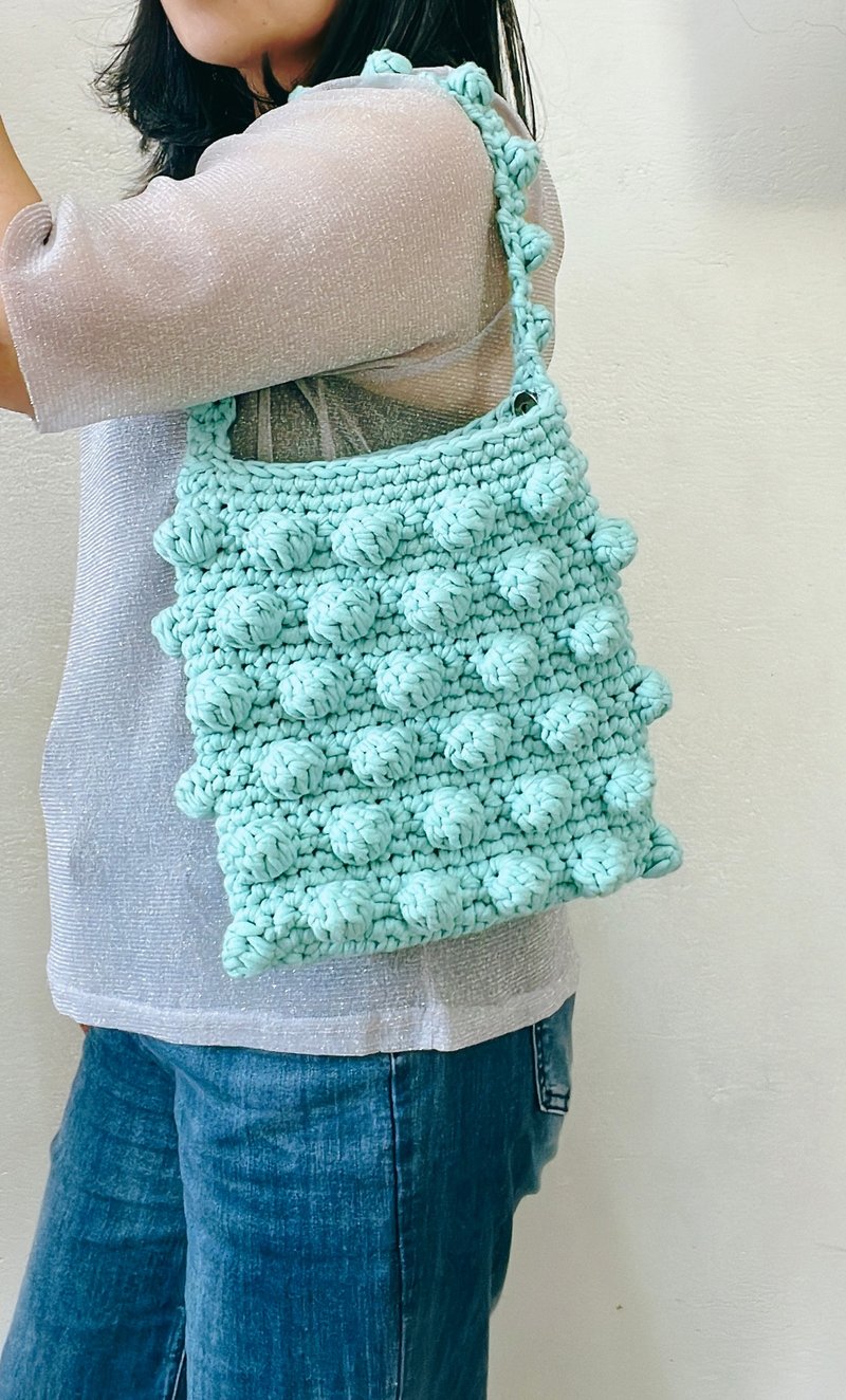 多角形ドットクーパーバッグ – 韓国KONAファブリックヤーンモデル – ミントグリーン - トートバッグ・ハンドバッグ - コットン・麻 
