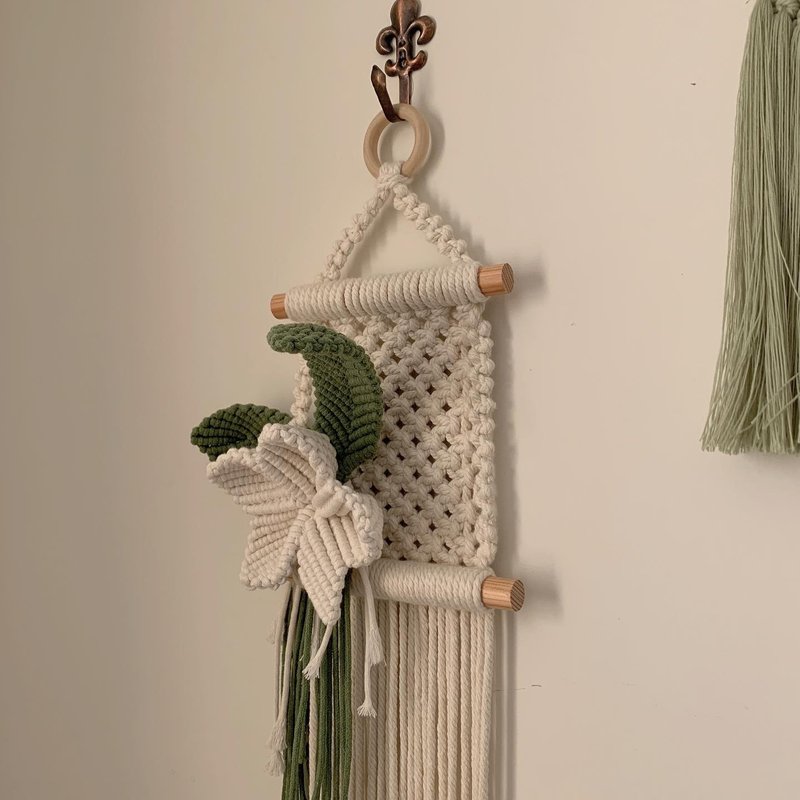 Macrame 編織相框明信片吊飾 - 壁貼/牆壁裝飾 - 棉．麻 白色