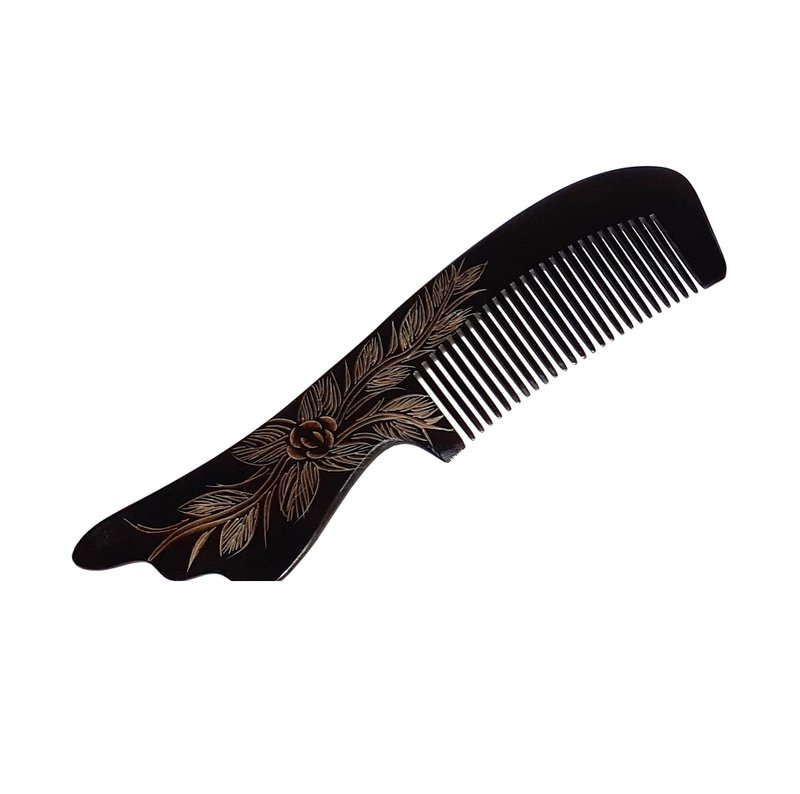 Anti-Static Fine Tooth Comb Buffalo Horn Hair Styling Detangling Combs for Hair - 髮圈/髮夾 - 環保材質 黑色