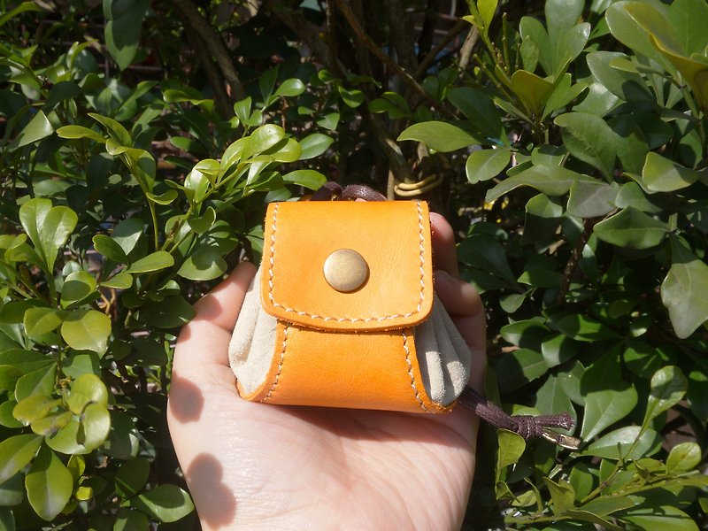 小籠包-皮革零錢包/小物包/首飾包-橘 - 零錢包/小錢包 - 真皮 橘色