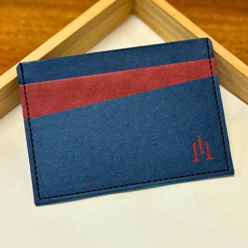 LOGINHEART 多功能紙革卡夾 海軍藍紅 五個卡層 綠色時尚 天然纖維 職人手作