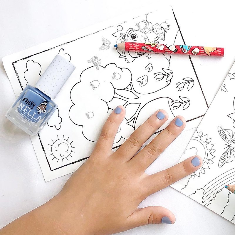 British [Miss NELLA] Children's water-based safe nail polish - Bell Blue (MN12) - ยาทาเล็บ - วัสดุอื่นๆ สีน้ำเงิน