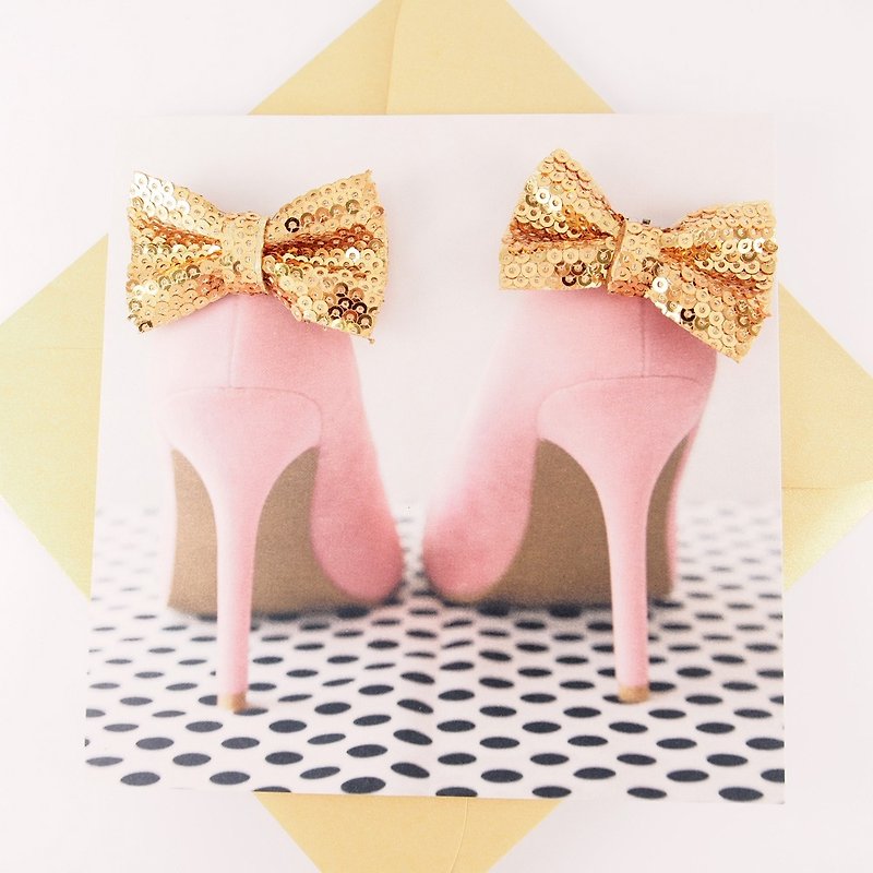 Pink high heels with golden bow [Hallmark classic handmade series birthday wishes] - Cards & Postcards - Paper Pink