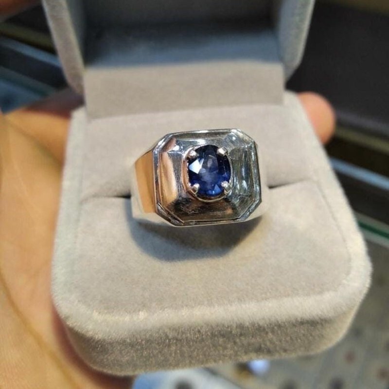 Natural Mens Blue Sapphire Ring Sterling Silver 925 Handmade Ring Best Sapphire - 戒指 - 寶石 藍色
