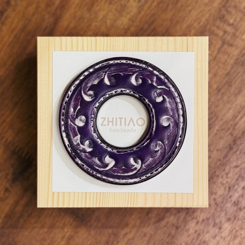 原創手工製作牛皮劍道刀鐔 生生流転 霧蠟紫 劍鍔 Tsuba - 運動配件 - 真皮 紫色