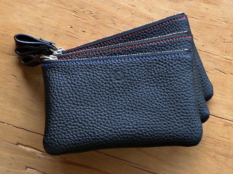 Mixed zipper pouch - กระเป๋าเครื่องสำอาง - หนังแท้ สีดำ