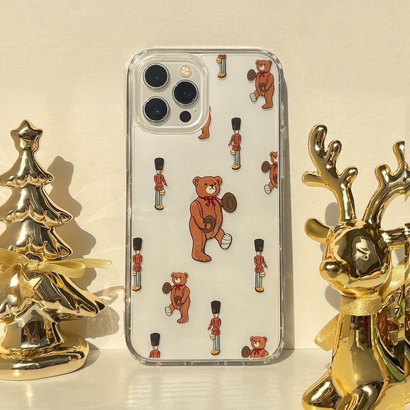 【Winter Package】 Marching Teddy Transparent Phone Case(MagSafe optional) - Phone Cases - Plastic 