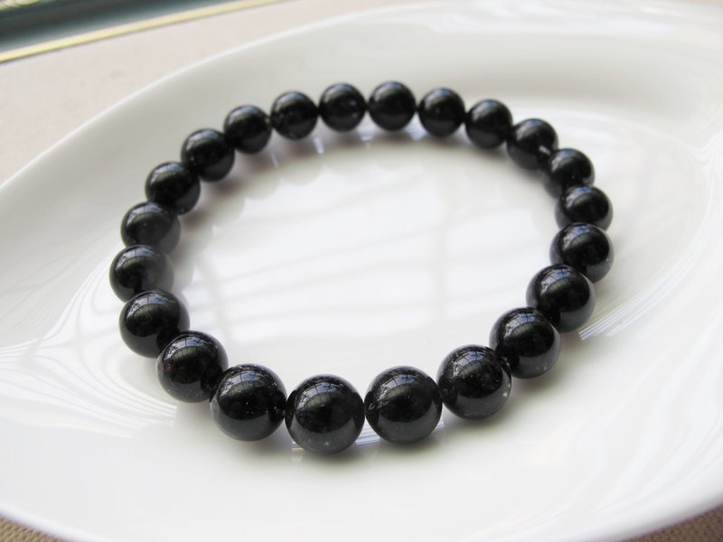 Black Tourmaline Hair Quartz 9mm (Black Hair Quartz) [Leader Stone] Improves health and luck - สร้อยข้อมือ - คริสตัล สีดำ