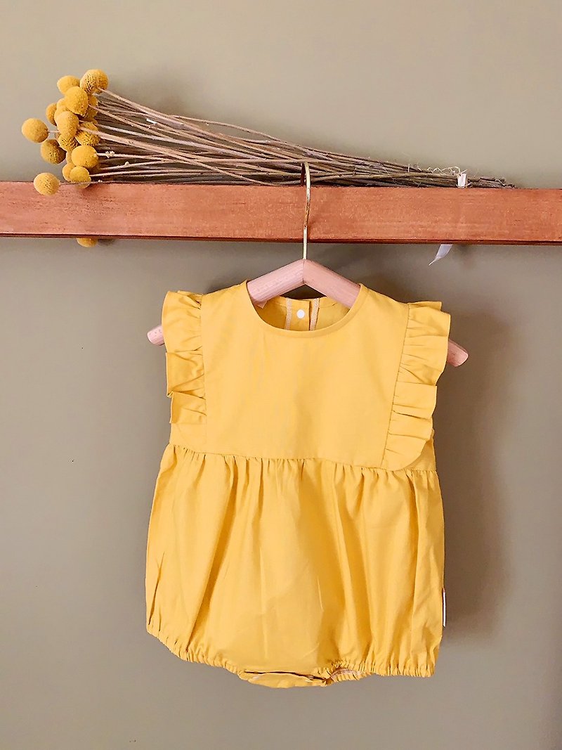 十分甜 芒果黃有機棉手作包屁衣 - 嬰兒連身衣/包被/包巾 - 棉．麻 黃色