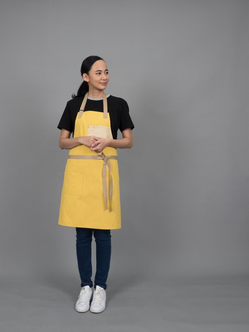 PEBBLE Apron - (Apricot,สีเหลือง) 工作服 圍裙 - ผ้ากันเปื้อน - ผ้าฝ้าย/ผ้าลินิน สีเหลือง