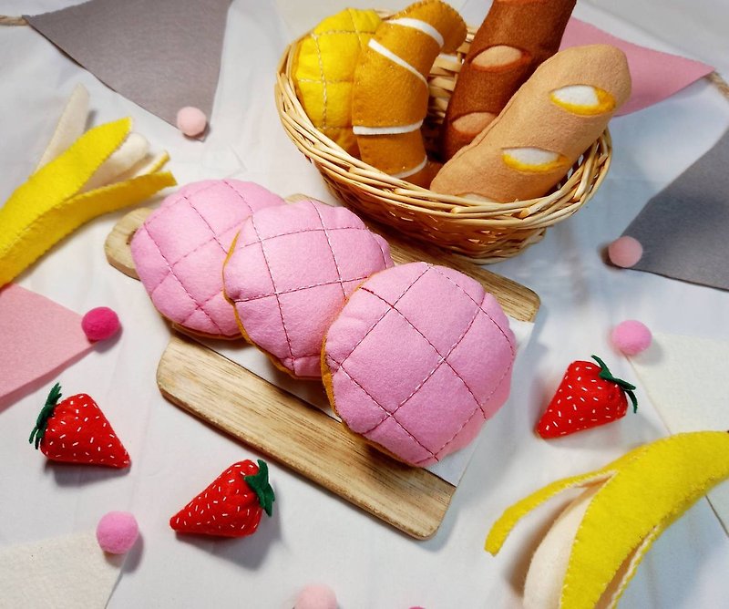 點心系列 草莓波蘿麵包 / 廚房玩具 / 家家酒 / 布製食物 - 寶寶/兒童玩具/玩偶 - 其他人造纖維 粉紅色