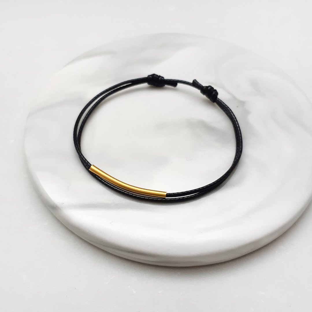 Wax Bracelet Smooth Bend (Gold) Plain Simple Wax String - สร้อยข้อมือ - วัสดุอื่นๆ สีดำ