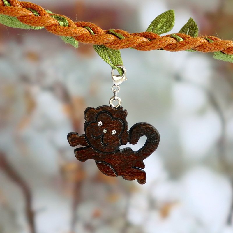 Handmade Wooden Charm Monkey Charm Gift Customization - Charms - Wood Brown